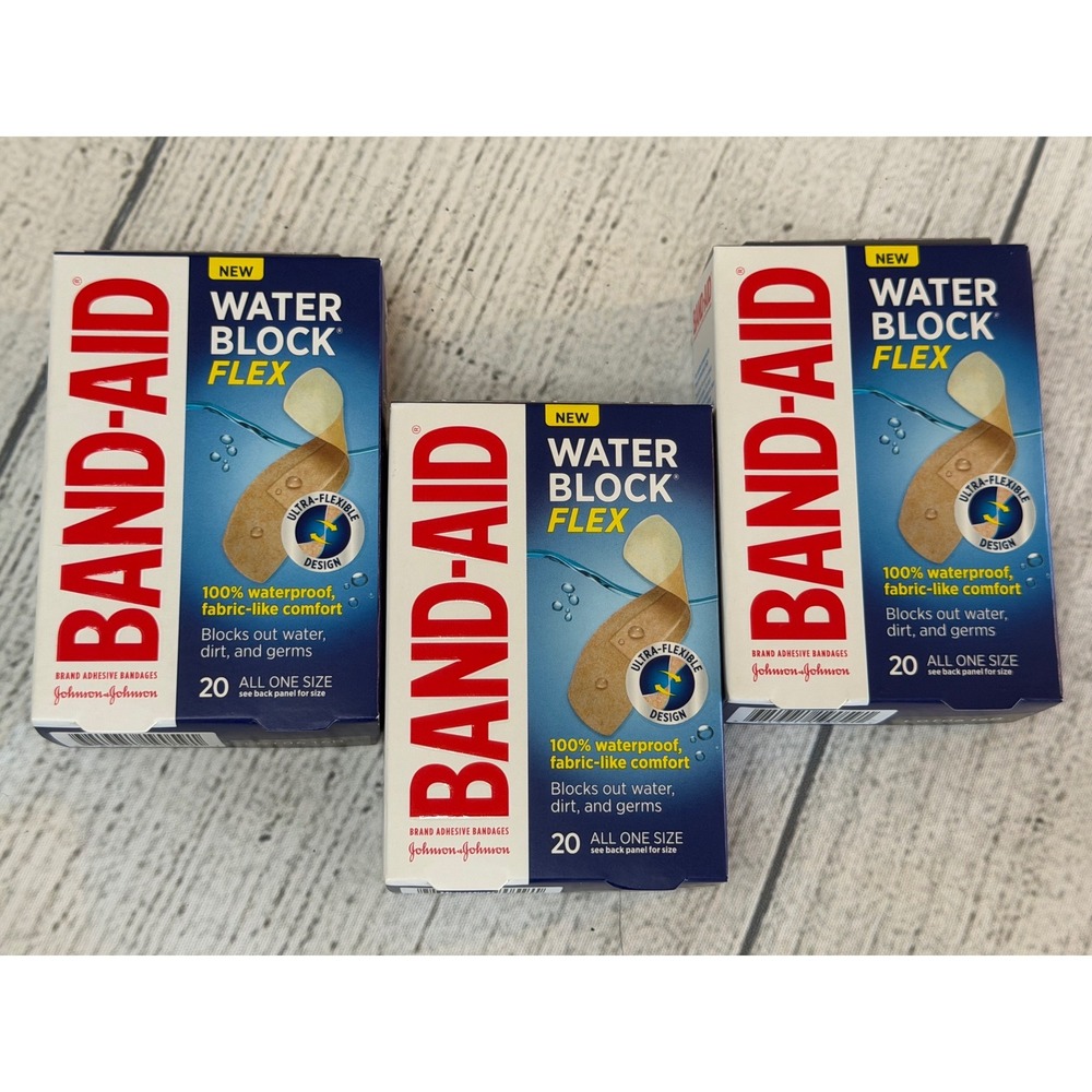 Band-Aid Water Block Flex Waterproof Adhesive Bandages 20 Count 3 Pack Lot